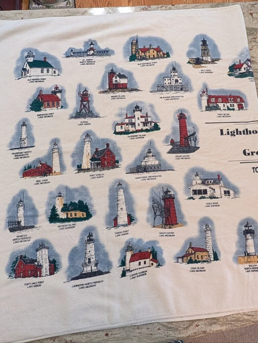 Vintage Great Lakes Lighthouses Beach Towel Ohio Michigan Big 100% Cotton Beach